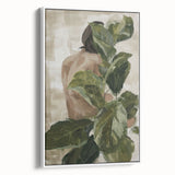 Framed abstract figurative canvas art in white, showcasing dynamic shapes and subtle color transitions, perfect for modern home decor.