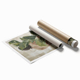 Abstract figurative rolled print showcasing vibrant colors and dynamic shapes, ideal for modern home decor, elegantly packaged in a protective cardboard tube.