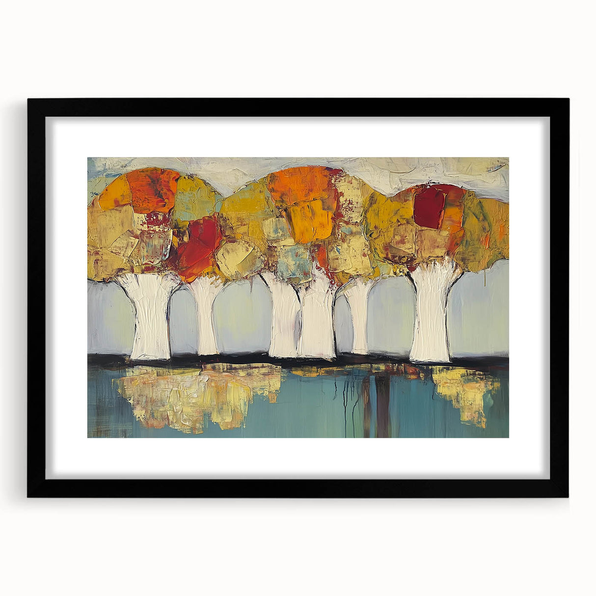 Black framed abstract floral design featuring vibrant colors and intricate patterns, perfect for modern home decor. Ideal for enhancing interior aesthetics.