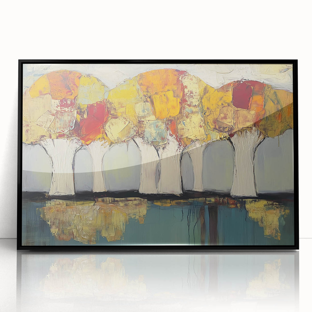 Abstract floral artwork displayed in a sleek black frame, showcasing vibrant colors and intricate patterns, ideal for modern home decor and stylish interiors.