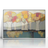 Framed acrylic artwork showcasing vibrant abstract floral designs in bold colors, encased in a sleek white frame, perfect for modern home decor.