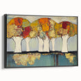 Abstract floral canvas art in a sleek black frame, showcasing vibrant colors and intricate designs, ideal for modern home decor and art enthusiasts.