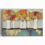 Vibrant abstract floral stretched canvas artwork showcasing bold colors and intricate patterns, ideal for enhancing modern home decor or gallery walls.