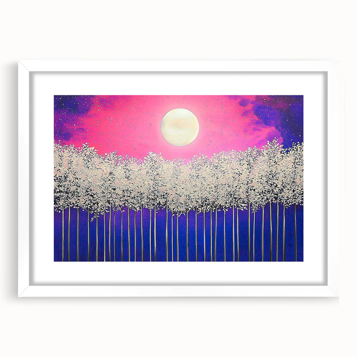 Abstract landscape artwork framed with a white mat, showcasing soft hues of blue and green in a serene composition, ideal for modern home decor.
