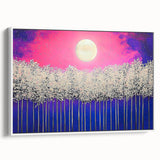 Framed abstract landscape canvas art showcasing a serene blend of blues and greens, set against a sleek white frame, perfect for modern home decor.