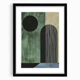 Abstract minimalist wall art framed in black, showcasing a sleek design with a white mat, ideal for contemporary home decor. Perfect for modern interiors.