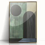 Framed abstract minimalist wall art featuring a gold-accented design on acrylic, showcasing a modern aesthetic perfect for contemporary interiors.