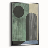 Framed abstract minimalist wall art in black, showcasing a sleek side view that highlights its contemporary design and elegant texture, perfect for modern decor.