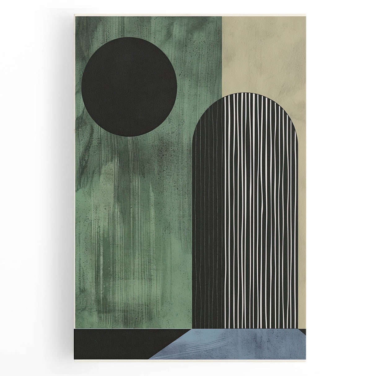 Abstract minimalist wall art on stretched canvas, showcasing a blend of soft pastel colors and geometric shapes, perfect for modern home decor.