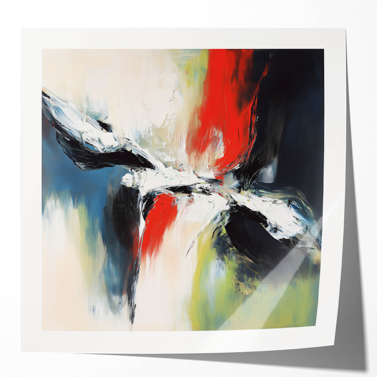 Large Abstract Wall Art – Red, Black & Olive Green Expressionist Canvas