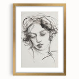 Framed abstract figurative art piece with a gold mat, showcasing a modern design suitable for contemporary decor. Perfect for enhancing living spaces or offices.