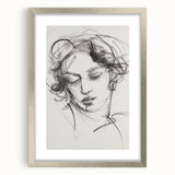 Abstract figurative wall art frame in silver finish with a mat, showcasing a modern artistic design, ideal for contemporary home decor.