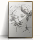 Framed abstract figurative artwork in gold and black, showcasing a modern design with elegant lines and shapes, perfect for contemporary home decor.