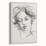 Abstract figurative framed canvas artwork showcasing a white background with vibrant colors and dynamic shapes, perfect for modern interior decor.