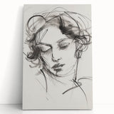 Abstract figurative stretched canvas art piece leaning against a textured wall, showcasing vibrant colors and dynamic shapes, perfect for modern home decor.