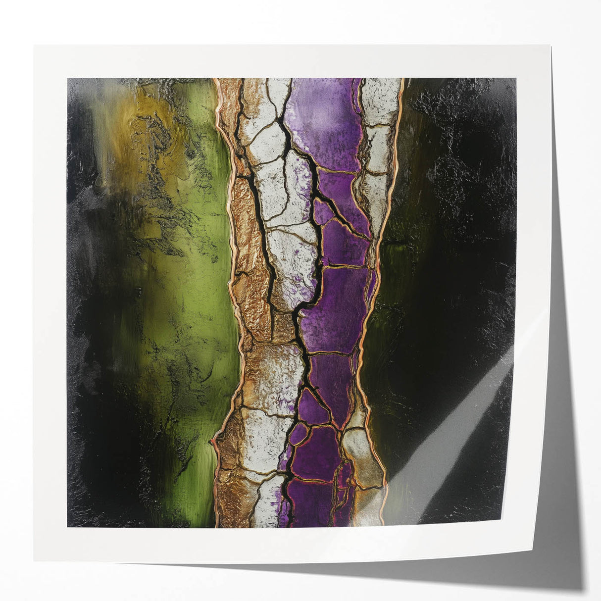 Abstract floral canvas design showcasing vibrant colors in a glossy finish, perfect for modern home decor. Ideal for adding a touch of elegance to any space.