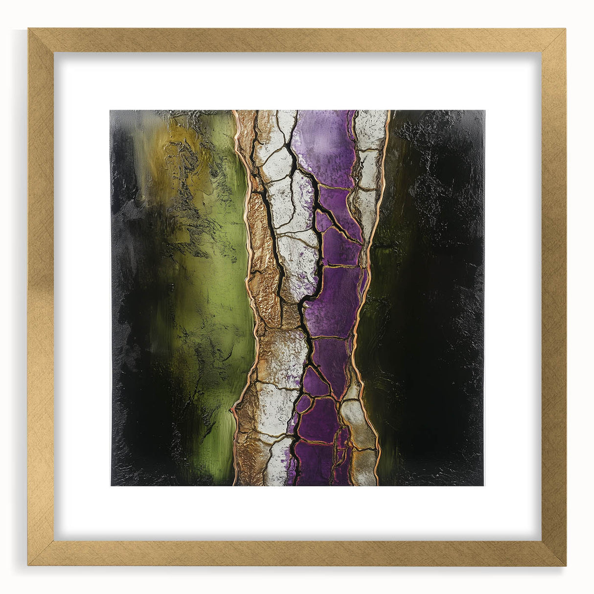 Elegant abstract floral frame with a gold mat, showcasing intricate designs in soft pastel colors. Ideal for enhancing home decor and art displays.