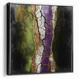 Abstract floral canvas artwork in a sleek black frame, showcasing vibrant colors and intricate patterns, perfect for modern home decor. Side view highlights the frame's elegant design.