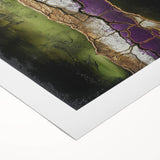 Abstract floral art canvas print showcasing vibrant colors of pink, blue, and yellow blooms on a textured background, rolled and ready for display.