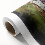 Abstract floral rolled canvas art showcasing vibrant colors like pink, blue, and yellow, elegantly wrapped in a protective cardboard tube for delivery. Ideal for home decor enhancement.