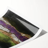 Vibrant abstract floral design rolled canvas print featuring bold colors and intricate patterns, ideal for home decor, packaged securely in a protective tube.