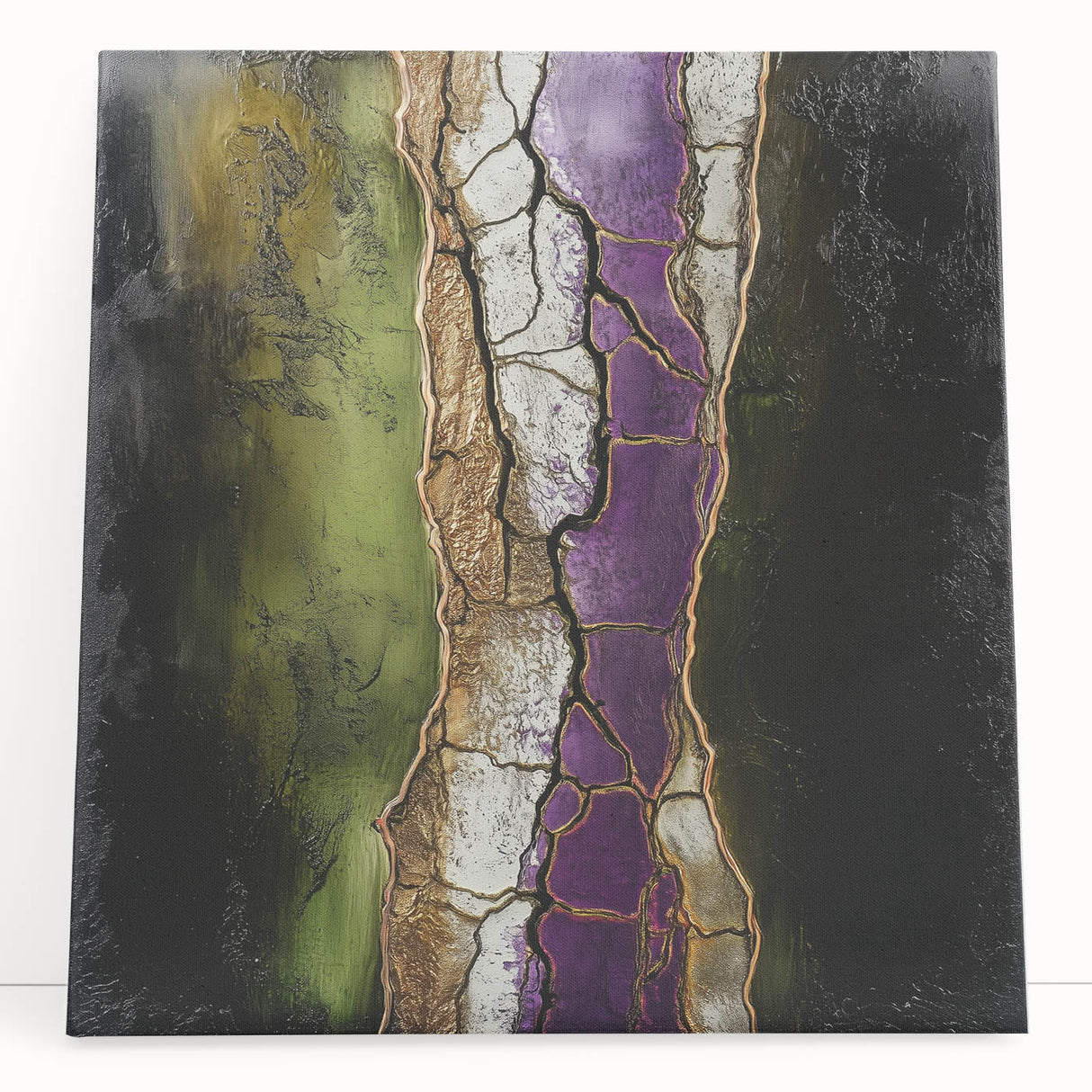 Abstract floral canvas art featuring vibrant colors and intricate designs, elegantly leaning against a wall, perfect for modern home decor and interior enhancement.