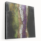 Abstract floral design on a stretched canvas, showcasing vibrant colors and intricate patterns, perfect for modern home decor. Side view highlights depth and texture.