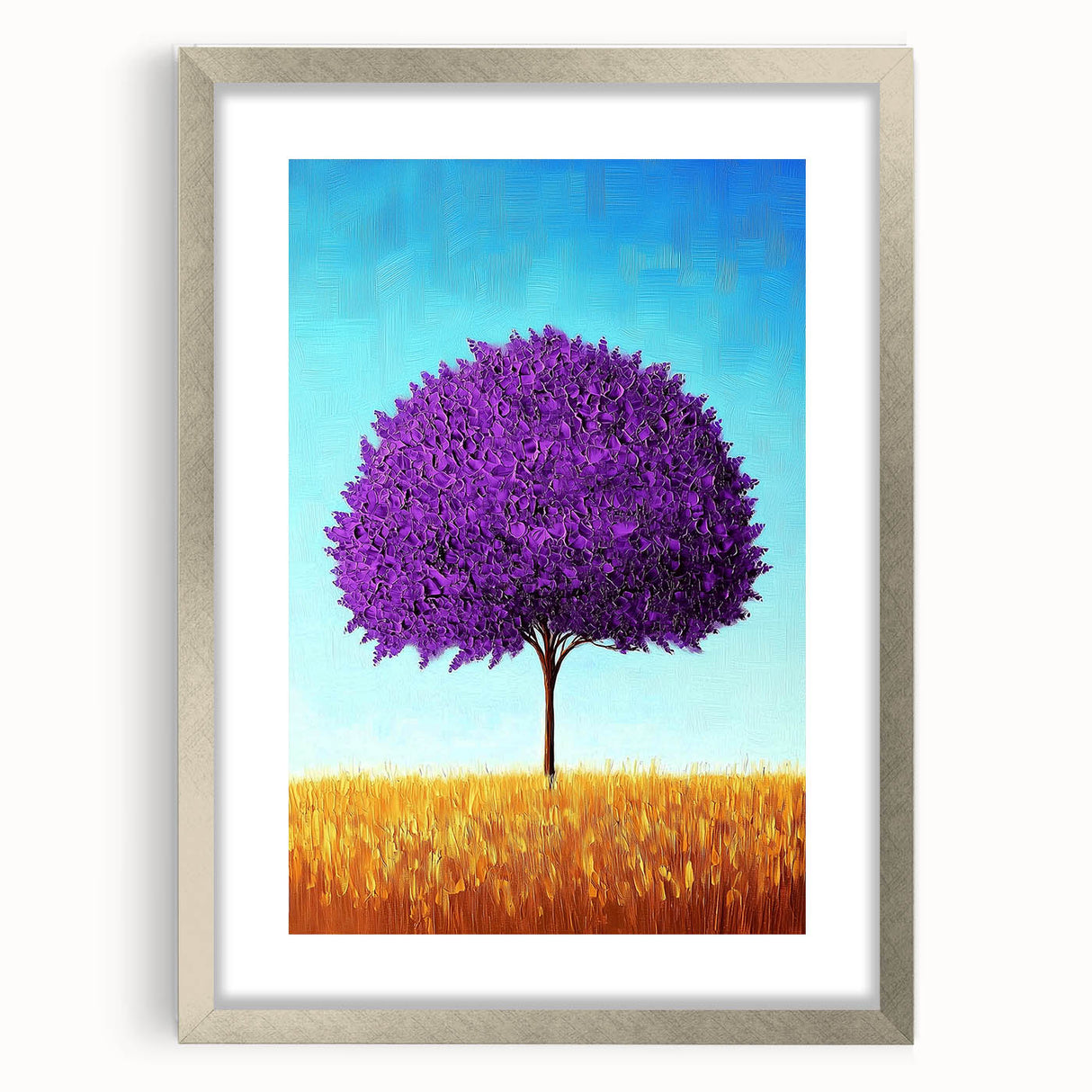 Elegant abstract landscape framed with a silver mat, showcasing sweeping curves and soft colors, ideal for modern home decor. Perfect for enhancing living spaces.