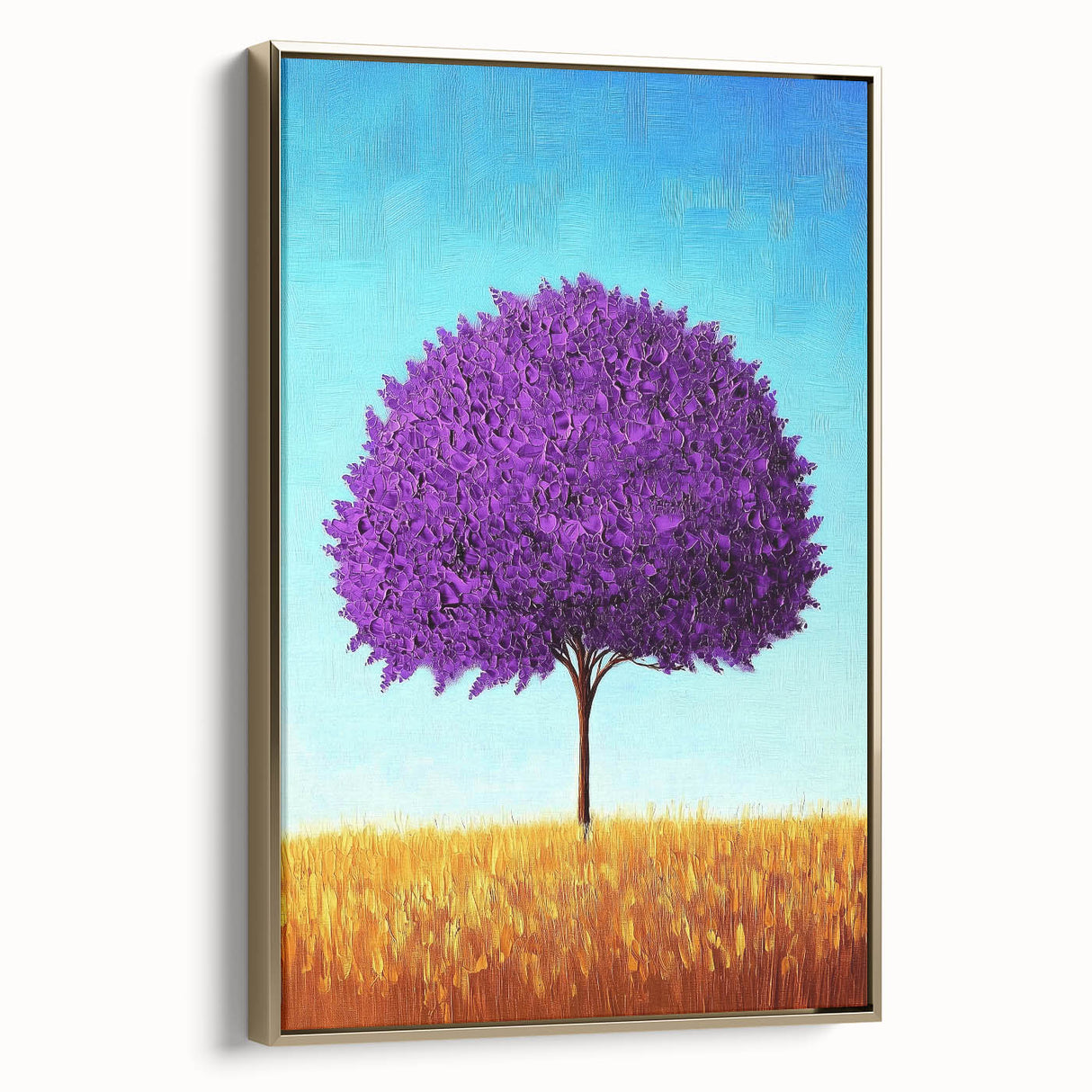 Abstract landscape art print in a sleek gold frame, showcasing a modern design with vibrant colors. Ideal for contemporary home decor, this piece enhances any living space with its artistic flair.