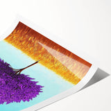 Abstract landscape rolled print showcasing vibrant colors and fluid shapes, perfect for modern decor. Packaged securely in a durable tube for safe transport.