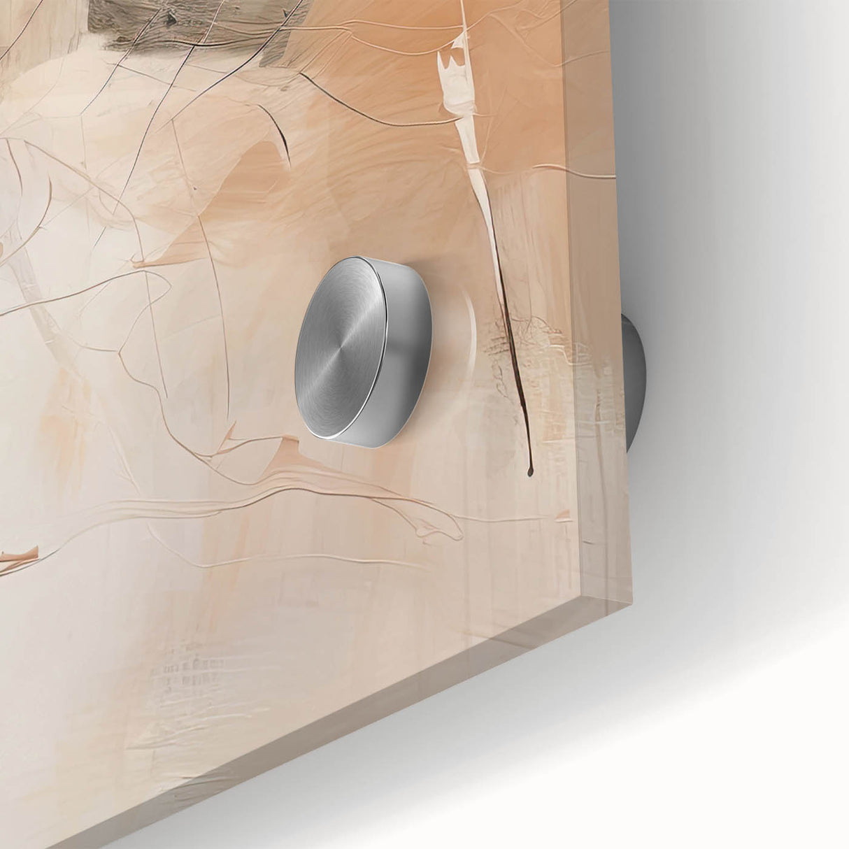 Close-up of abstract minimalist wall art design on acrylic glass, showcasing soft pastel colors and geometric patterns, perfect for modern home decor.