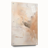 Abstract minimalist wall art design displayed in a modern setting, showcasing vibrant colors and geometric shapes on acrylic glass with pins for mounting, perfect for contemporary decor.