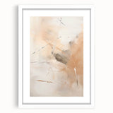 Abstract minimalist wall art framed in white with a matte finish, showcasing subtle geometric shapes and soft color tones, ideal for modern home decor.