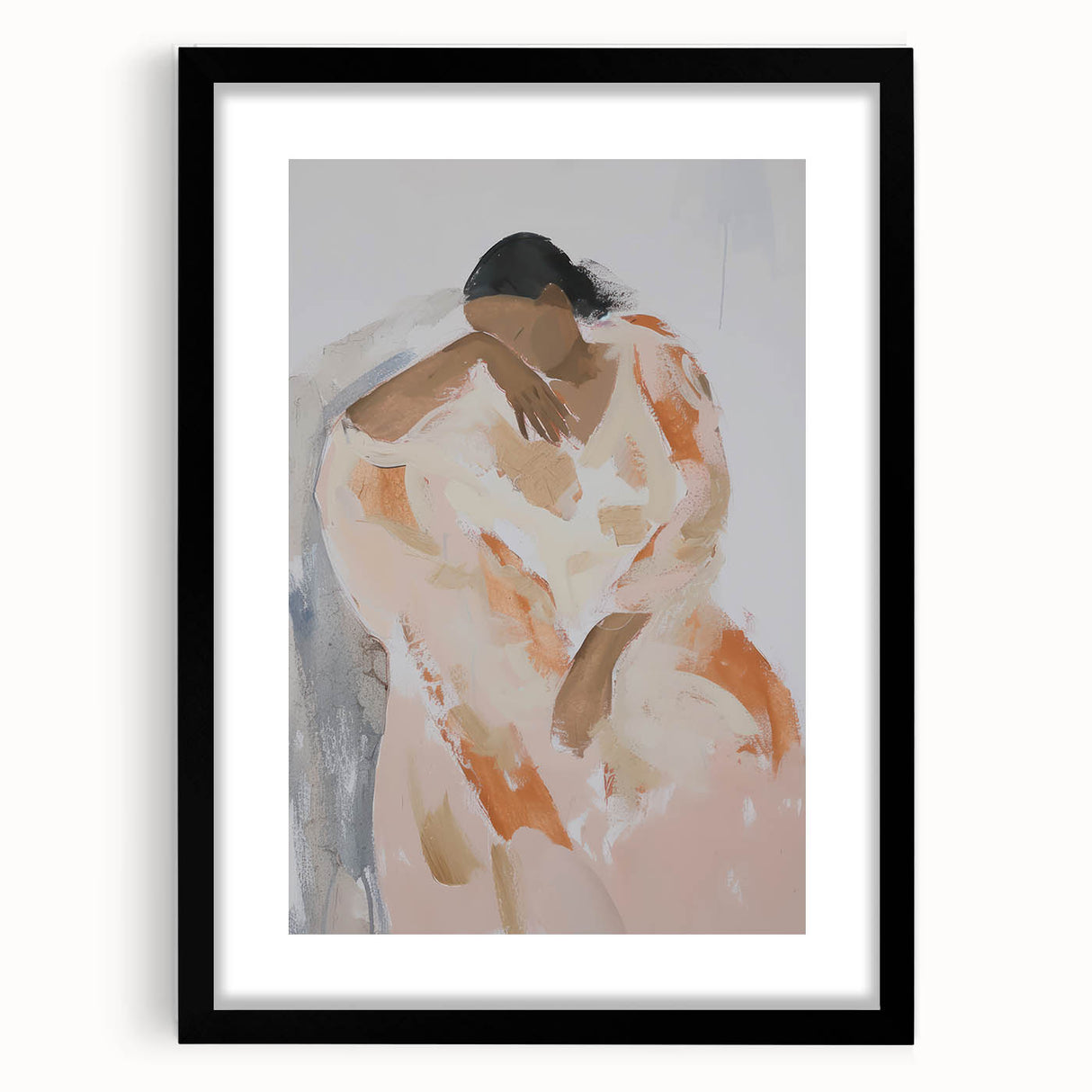 Abstract figurative art frame in black with a mat, showcasing a modern design. Ideal for contemporary decor, enhancing any living space or gallery.