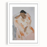 Abstract figurative frame with white mat, showcasing a modern art piece in a front view setting, perfect for enhancing contemporary home decor.