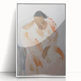 Framed abstract figurative art piece in white acrylic, showcasing vibrant colors and dynamic shapes, perfect for modern home decor or artistic display.