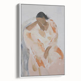 Abstract figurative framed canvas artwork showcasing soft white tones and intricate patterns, designed to enhance modern interior spaces with an artistic touch.