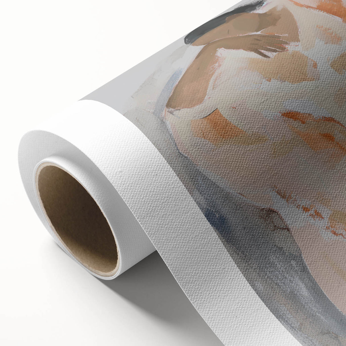 Abstract figurative rolled canvas art showcasing vibrant colors and dynamic shapes, ideal for modern decor. Packaged securely in a protective cardboard tube for safe delivery.