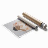 Abstract figurative rolled print showcasing vibrant colors and fluid shapes, elegantly designed for modern decor, packaged securely in a protective tube.