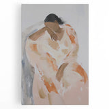 Abstract figurative stretched canvas artwork showcasing vibrant colors and dynamic shapes, perfect for modern home decor. Ideal for adding a contemporary touch to any room.