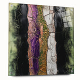 Abstract floral acrylic artwork displayed in a side view, showcasing vibrant colors and intricate patterns, secured with decorative pins for added detail. Perfect for modern home decor.