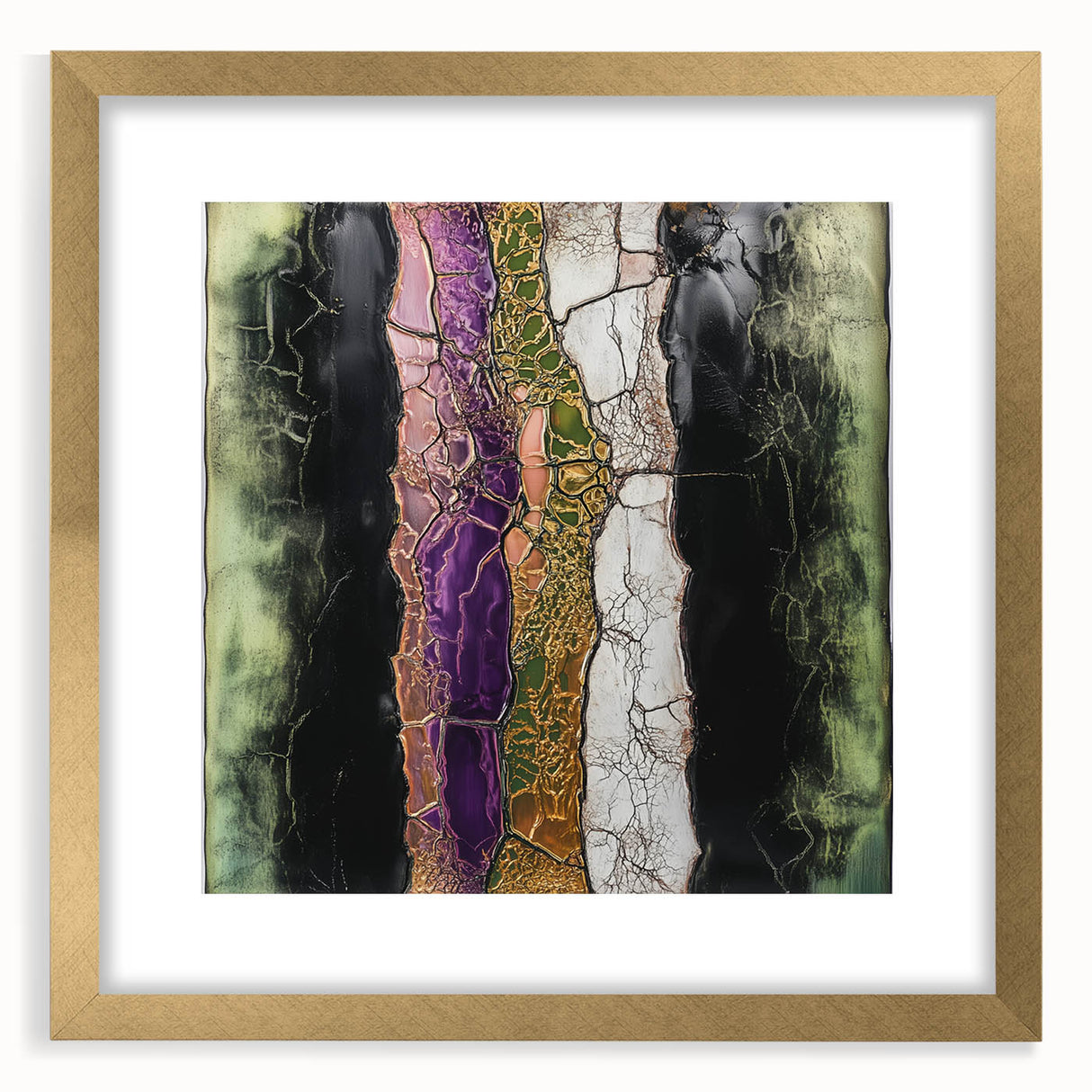 Abstract floral frame artwork in gold, showcasing intricate designs and a matte finish, perfect for enhancing home decor or gallery settings.