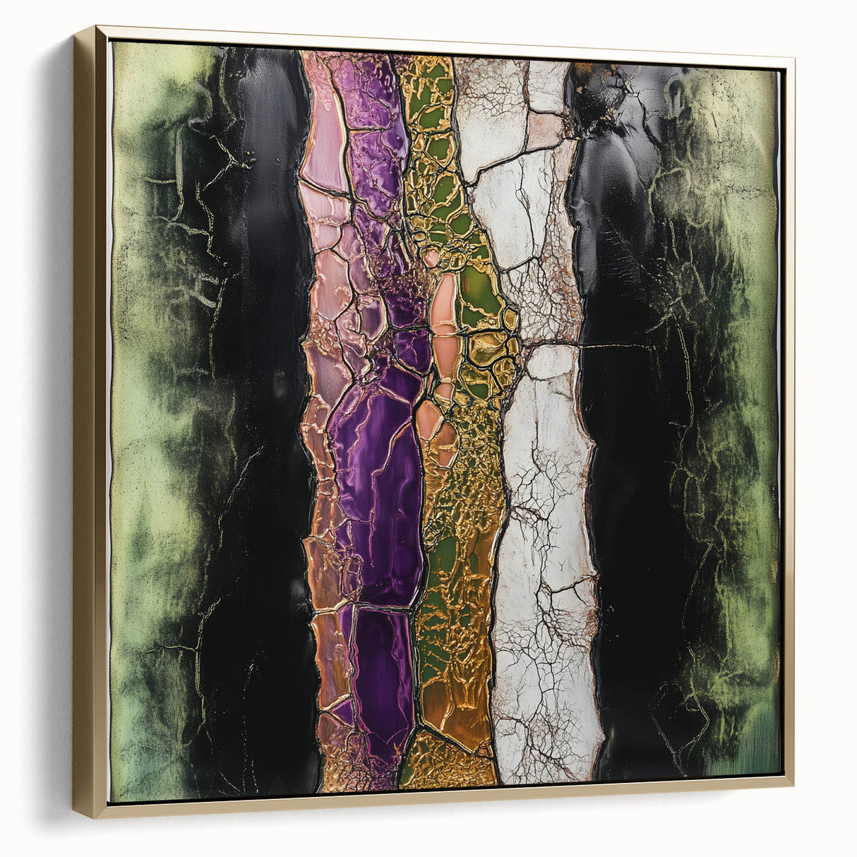 Framed canvas artwork displaying an abstract floral design in silver and gold hues, elegantly set against a neutral background for a modern home decor accent.