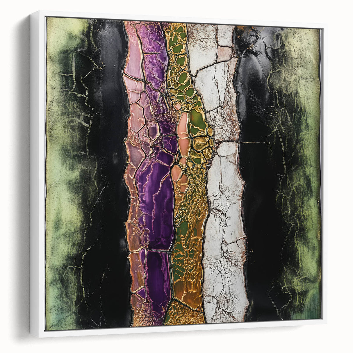 Framed canvas artwork showcasing a vibrant abstract floral design with soft pastel colors, elegantly displayed from a side view against a neutral background.