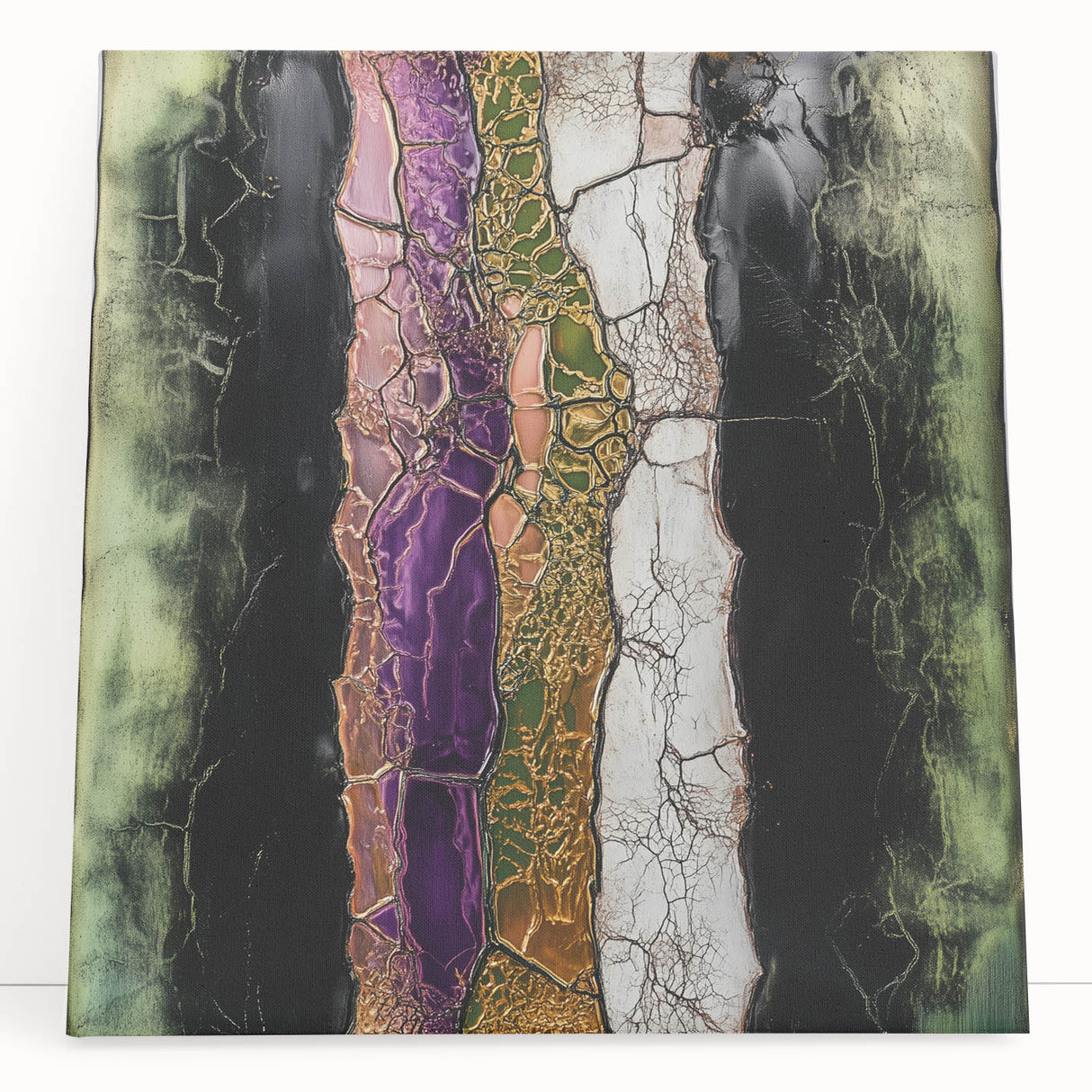 Stretched canvas artwork showcasing vibrant abstract florals in a modern design, featuring rich colors and intricate details, ideal for home decor.