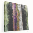 Abstract floral stretched canvas artwork showcasing vibrant colors and intricate designs, displaying a side view that highlights its depth and texture. Perfect for modern decor, this piece adds a touch of elegance to any room setting.