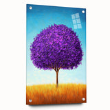 Abstract landscape artwork displayed on acrylic glass, featuring vibrant colors and intricate textures, secured with stylish pins for a modern aesthetic.