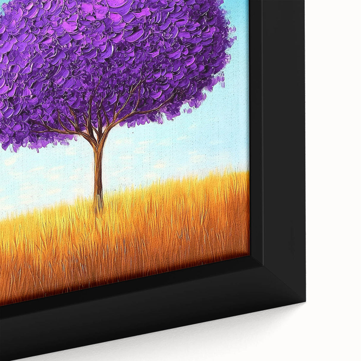 Close-up of an abstract landscape framed canvas, showcasing vibrant colors and intricate textures, ideal for modern home decor and art enthusiasts.