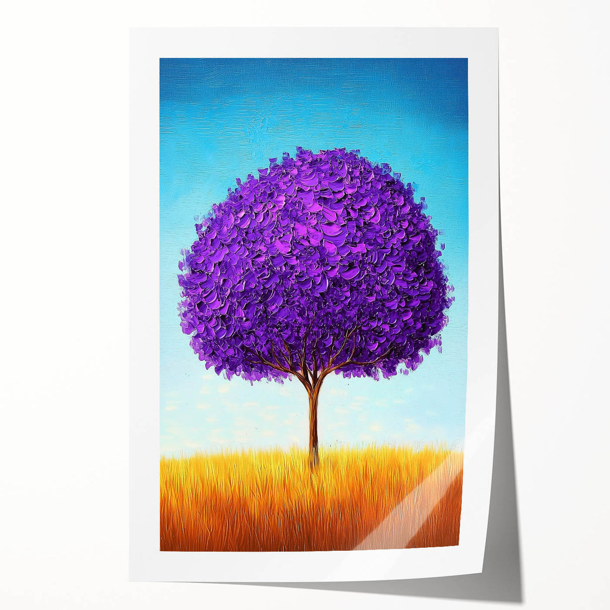 Abstract landscape print showcasing vibrant colors and fluid shapes, rolled for easy shipping in a protective tube, perfect for modern home decor.