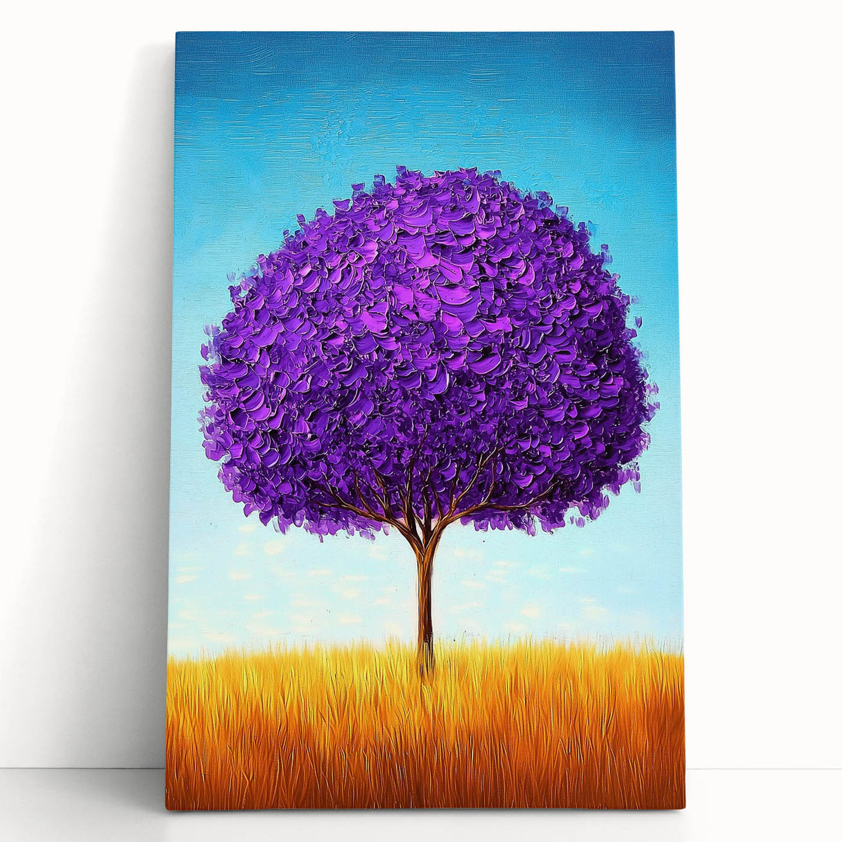 Abstract landscape canvas art showcasing vibrant colors and fluid shapes, perfect for modern home decor. The artwork leans against a neutral wall, adding a contemporary touch to any room. Ideal for art enthusiasts looking to elevate their living space with unique designs.